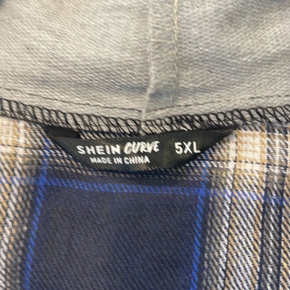 Plus size blue SHEIN Curve hooded flannel - Picture 3 of 5
